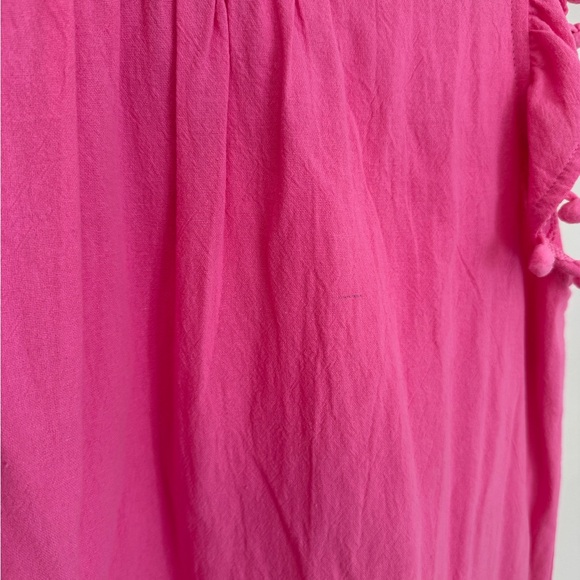 Umgee Pink Embroidered Boho Dress Size Large Sleeveless Pom Pom Trim Ruffle Hem - Picture 6 of 7
